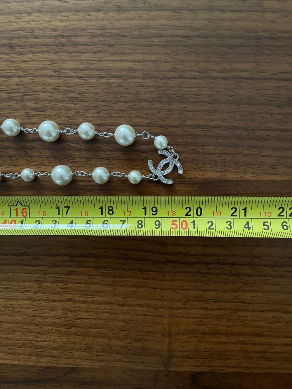Chanel Long Pearl Necklace Silver Pearls & Crystals - Picture 9 of 11